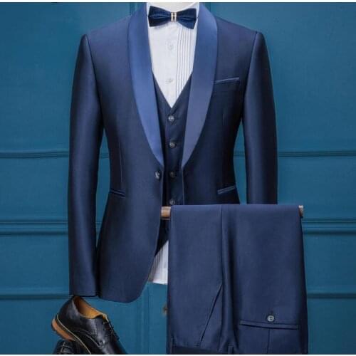 Blue Colour One Button Men Slim Fit Suits Classic Groom Wedding Tuxedos For Men Causal Men Blazer (Jacket+Pants+vest)