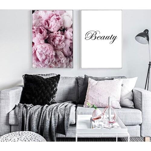 Scandinavian Botanical Pink Peony Flower Canvas Painting Wall Art Nordic Posters and Prints Wall Pictures for Living Room Decor