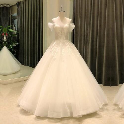 SL-8236 wedding dress 2021 elegant lace real photo short sleeve crystal bridal wedding gowns for bride dress woman