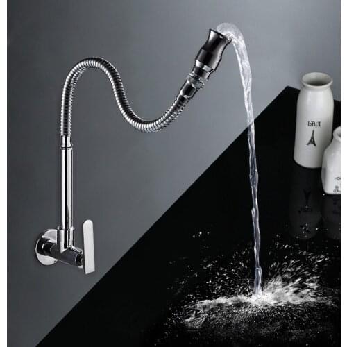 Lottin Kithen Faucet Chrome Basin Faucet Singe Cold Wall Mounted Rotaion Tap Cardan Pipe Brass