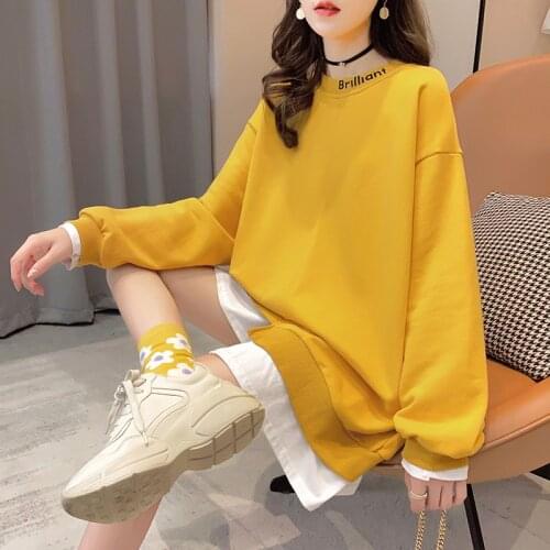 Sweatshirt Woman For Spring Autumn Thin Korean Loose Top Fake Two Coat Fashion Student Slim Oversize Sweetshirt Women