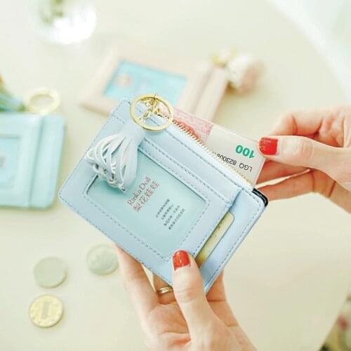1PC PU Leather Women Thin ID Credit Cards Money Holder Mini Coin Purse Ladies Tassel Zipper Small Slim Wallets Organizer