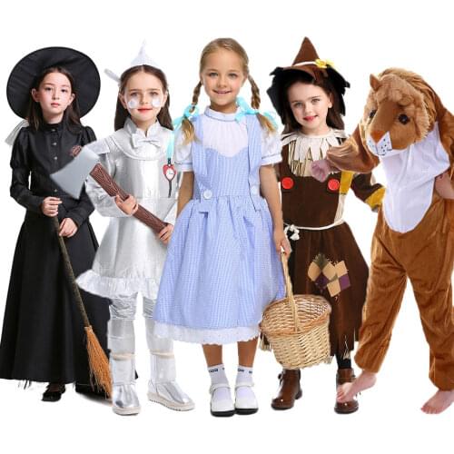Umorden Child Kids Wizard of Oz Tin Man Dorothy Scarecrow Witch Lion Cosplay Costumes for Girls Boys Teen Girl Boy Halloween