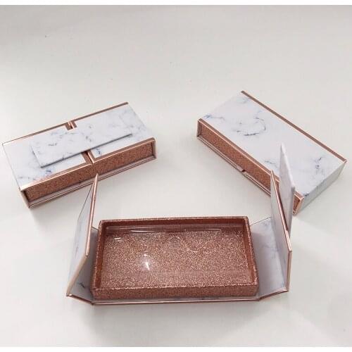 Empty Eyelashes Packaging Marble Design for 25MM Strip Lashes 3D Mink Lashes Rose Gold Magnetic Custom Packaging
