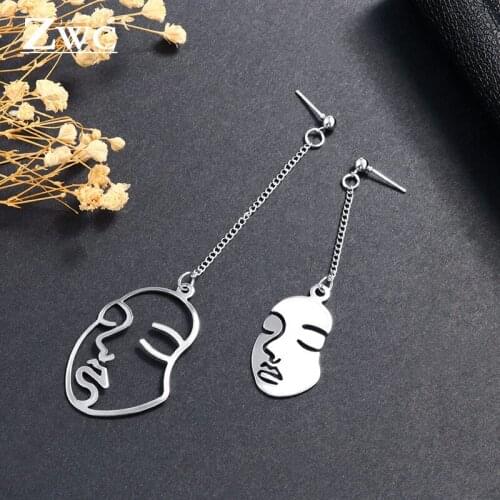 ZWC New Abstract Stylish Hollow Out Face Dangle Earrings For Women Fashion Unique Bohemian Statement Drop Earrings 2019 Jewelry