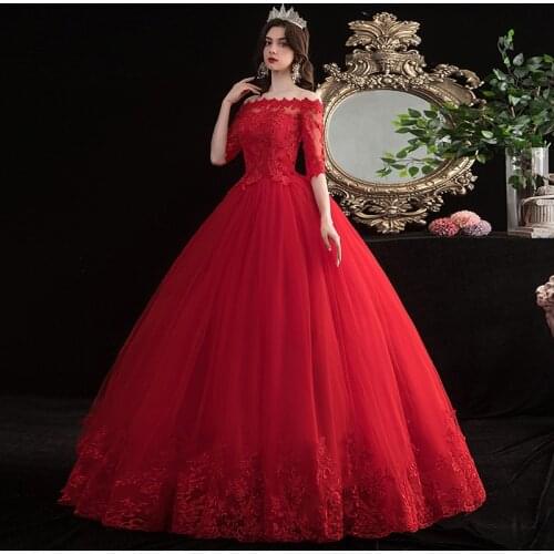 Half-sleeve Red Wedding Dress Lace Up 2020 Bride Plus Size Wedding Dresses Ball Gowns Princess Dresses Vestido De Novia