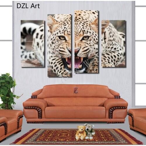4 Panel(No Frame) Ferocious leopard Painting Canvas Wall Art Picture Home Decoration Living Room Canvas Printing,canvas painting