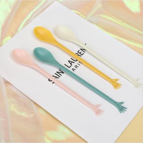 4Pcs Plastic Spoon Coffee Icecream Drinks Mixing Spoon With Long Handle Accessories Children Tableware Kitchen Accessories