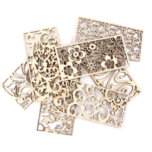 Chinese Style Retro Frame Lace Pattern Wooden Scrapbooking Sewing Home Decoration Craft Handmade Accessory 5pcs 9.9x4.8cm MZ408