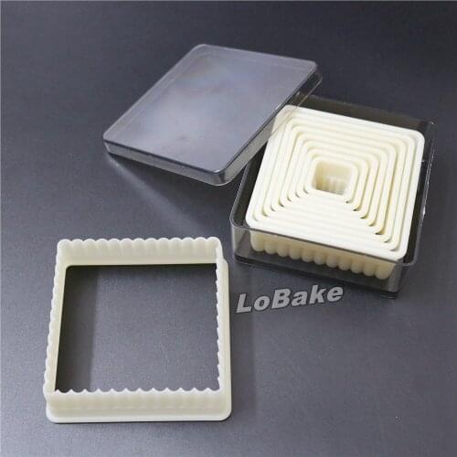 8pcs/set) Fluted Square Shape High Grade white color Nylon cookie biscuit cutter molds for Baking Mold pastry accessories