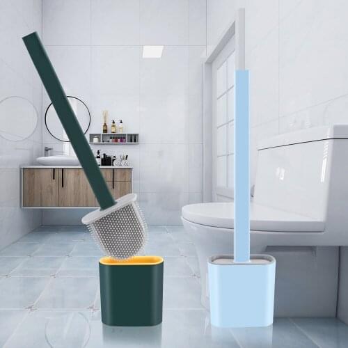 Bathroom Accessories Silicone Toilet Brush Cleaning Brush with Base Rubber Head Holder Floor-Standing Bathroom Cleaning Set