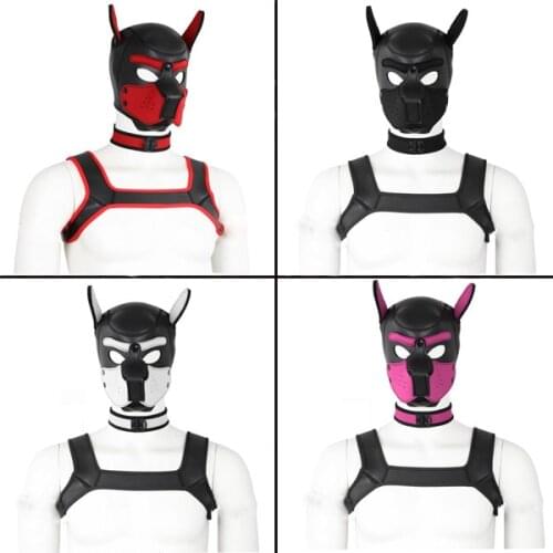 BDSM Puppy Play Foxhound Hood Mask Mens Bondage Chest Harness Strap Neck Collar Slave Dog Role Play Sex Toys Club Wear Costume