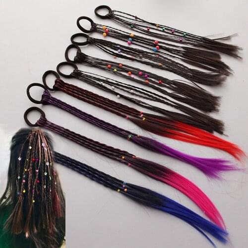 Children Wig Elastic Hair Bands Beads Ball Head Hair Ring Colorful Hair Tie Rope Girls Headdress Hair Styling Accessories