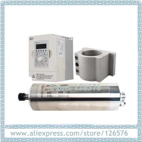 800w water cooled spindle motor ER11 24000rpm with 4 bearing + 1.5Kw AC220V frequency VFD inverter + 65MM Clamp