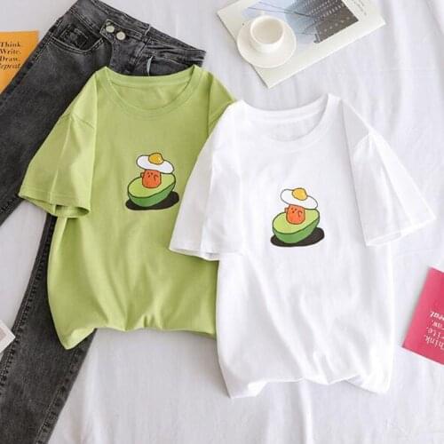 Avocado Print T shirts Women Fashion Short Sleeve Round Neck Cotton Spandex Woman Tops Casual Slim T shirt Women