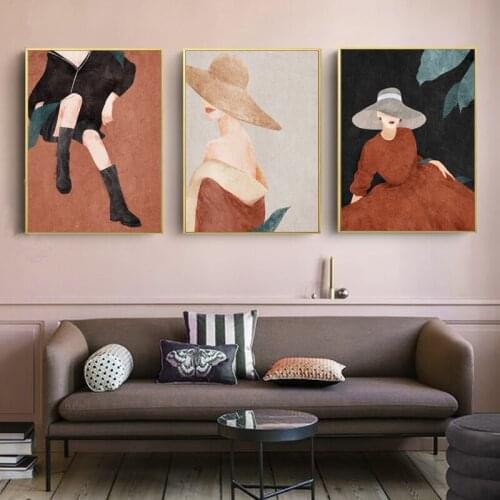 Art Canvas Painting Elegant Woman in Hat Artwork Poster Picture Wall Decor Modern Home Decor For Living Room Bedroom Unframed