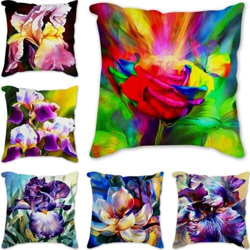 Iris polyester Flowers printing pillowcase Sofa pillow cover Throw Pillow office chair pillow cushion cover home decoration
