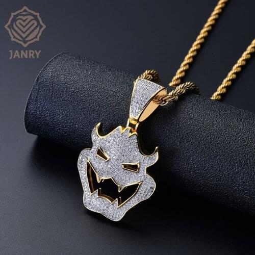 JANRY Halloween Dress Up Mask Vampire Monster Pendant Necklace Micro-inlaid Zircon Men Women Hip Hop Necklace With 60cm Chain