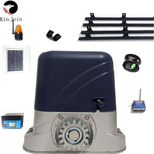 KinJoin DC SOLAR POWER AUTOMATIC SLIDING DOOR GATE OPENER with 4m Nylon Racks 1 Flash Light 1 Pair Of Photocells