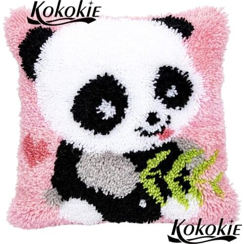 Latch hook rug making kit Crocheting Kit Rug Yarn Handmade craft kits for adults panda Unfinished Embroidery Pillowcase