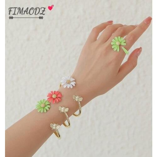 FIMAODZ Korean Daisy Jewelry Sets 2020 Sunflower Color Flower High Quality Bracelet Ring For Women Statement Gifts