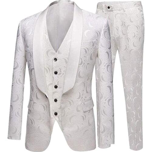Handsome Embossing Groomsmen Shawl Lapel Groom Tuxedos Wedding Dress Men Suits Blazer Prom Dinner (Jacket+Pants+Tie+Vest) B09