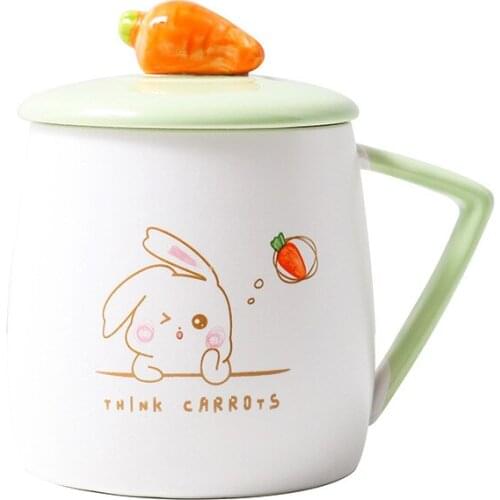 Creative rabbit and carrot mug with lid spoon 400ml coffee cup Drinkware Coffee Tea Cups milk cups Breakfast mugs Couple Gifts
