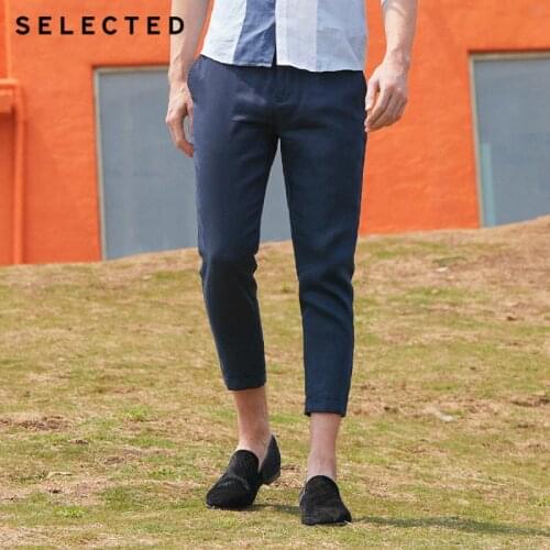 SELECTED Mens Summer Linen Pure Color Casual Crop Pants S|419214524