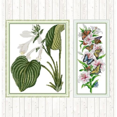 Lily Flowers Series Cross Stitch Patterns Printed Fabric 14ct 11ct Counted Canvas Butterflies Love Flowers DIY Embroidery Kits