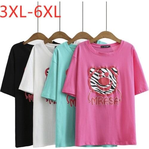 New 2021 Ladies Summer Plus Size Tops For Women Large Short Sleeve Loose Cotton Red Green Cartoon Print T-Shirt 3XL 4XL 5XL 6XL