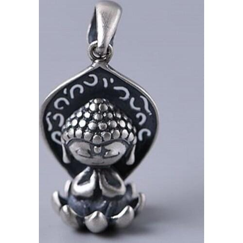 BOCAI New pure s925 silver Woman pendant retro matte craft lotus seat cartoon little Buddha pendant