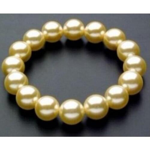 New hot Wonderful South 10mm Yellow Sea Shell Pearl Bracelet AAA 7.5"