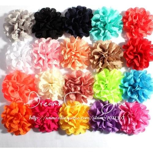 50pcs/lot 4" 20Colors ArtificIal Eyelet Fabric Headbwear Flower For Baby Girl DIY Headband Chiffon Flower For Hair Accessories