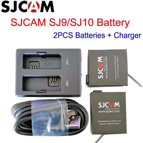 Original SJCAM SJ10 Battery (2pcs Batteries + Dual Charger)1300mAh Rechargeable Li-ion Battery for SJCAM SJ9 SJ10 Action Camera