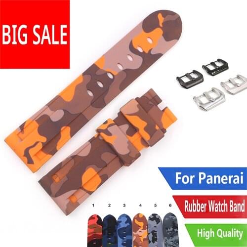 CARLYWET 22 24mm Camo Orange Blue Red Waterproof Silicone Rubber Replacement Wrist Watch Band Loops Strap For Panerai Luminor