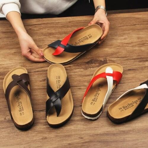 Thongs Modis Water Leather Flat Slippers Slides Sandal Clogs Platform Female Male Beach Cork Sandals Low Clip Korean Babouche