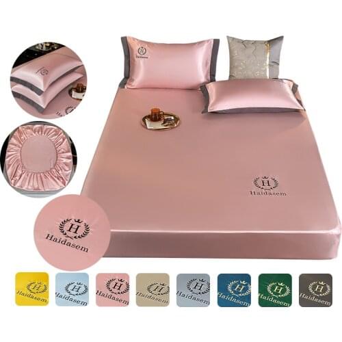Embroidery Bed Sheet With Pillow Case 3 In 1 Ice Silk Mat Bed Sheet Embroidery Simple Bedspread Full Bedding Cover