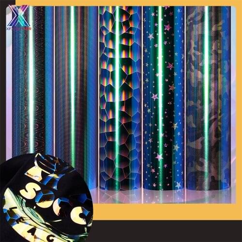 XFX HTV 1 Pcs 25x100cm Heat Transfer Htv Film Gradient Laser Color Heat Transfer Iron Film Cutout Paper Fabric Vinyl for Cricut