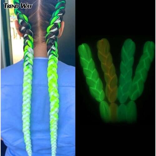 Trend Way Synthetic 24Inch Shining In Darkness Colorful Glowing Soft Jumbo Crochet Braiding Hair Extensions For Women For Child