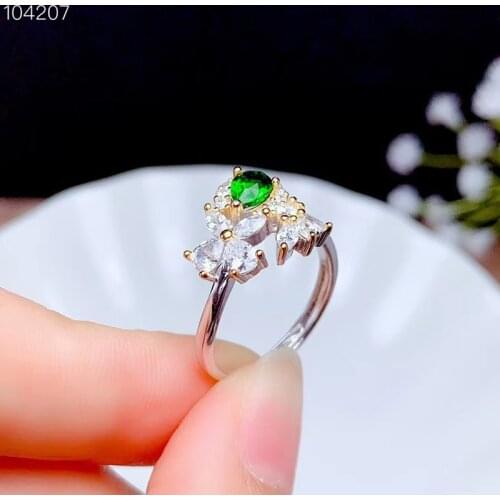 Natural Diopside ring For Women S925 Silver Fine Jewelry Cute Real Diopside Gemstones Anniversary Low Price Certifacate #Q73