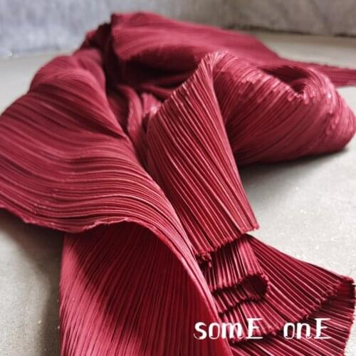 Stiff Pleated Fabric Miyake Folds Wine Red DIY Patchwork Pants Clothes Decor Art Painting Skirt Dress Designer Fabric