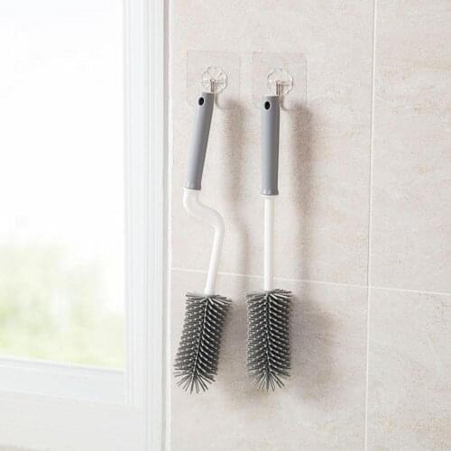 1/2PCS Long Handle Soft Silicone Glass Cup Bottle Brush Hangable Kitchen Cleaning Brushes