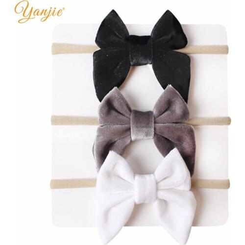 10pcs/lot Trendy Cute Velvet Sailor Hair Bow Elastic Nylon Headband 2021 Hair Bands DIY Hair Accessories For Girls Headwear