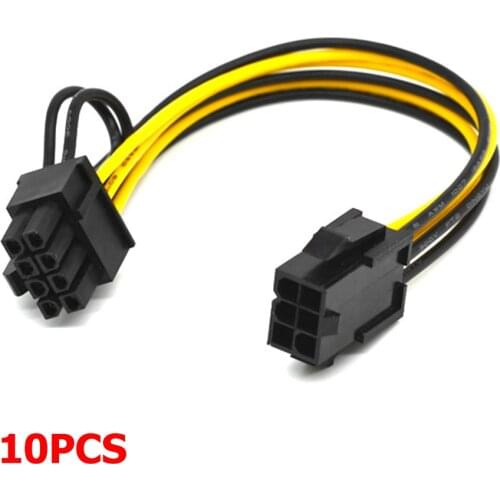 10pcs/lot PCI Express PCIE 6-pin to PCIe 8 (6+2) pin Graphic Video Card Adapter 8 Pin Male to 6 Pin Female Power Supply Cable