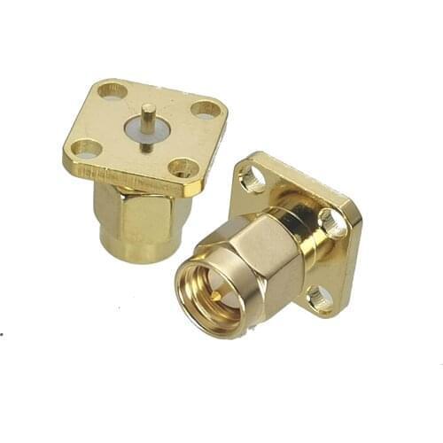 10Pcs Connector SMA Male Plug 4-Holes Flange Solder Deck Mount RF Adapter Coaxial High Quanlity