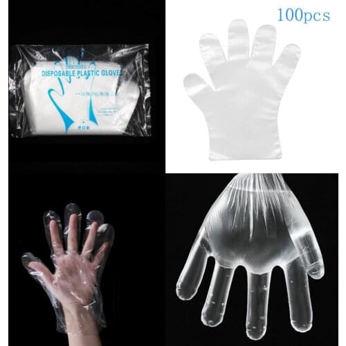 100PCS Clear Polythene Gloves Plastic Disposable Food Safe Glove New
