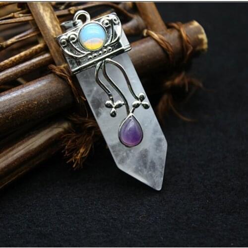 12pcs High Quality Natural Stone Quartz Crystal Pendant Chakra Sword Shape Natural Stone Charm Making Women Men Healing Pendulum