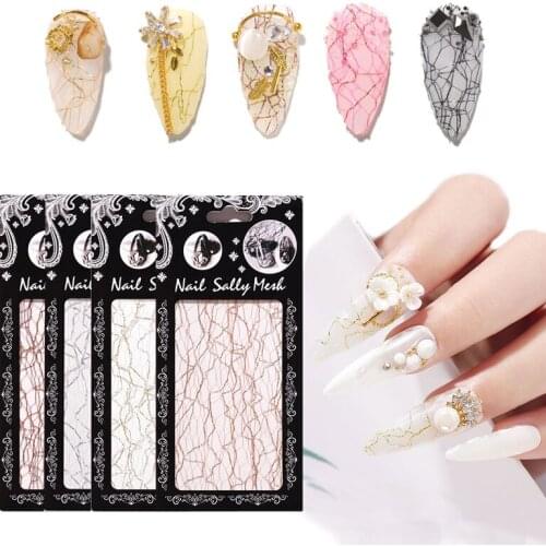 3D Mesh Nail Sticker Gold Silver Net Line Tape on Nails Holo Adhesive Silk Foil Nail Art Decorations Polish Decals