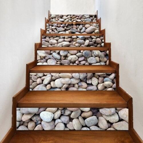 6Pcs Stone Pattern Tile Floor Stair Stickers Bathroom Kitchen Decoration Waterpr