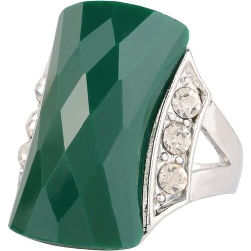 Free Shipping Big Black Green Stone Ring Silver Color Crystal Rings For Women Ethnic Tibetan Jewelry Vintage Accessories